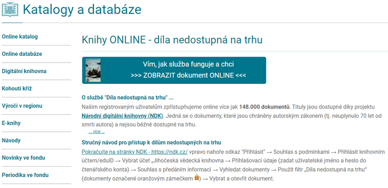 Obr. 2: Nabídka služby DNNT na webu Jihočeské vědecké knihovny v Českých Budějovicích (zdroj: web knihovny, získáno 2022-12-31)