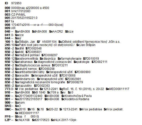 Ukázka hotového záznamu s využitím MUSTR záznamu a šablony pro zápis článků s věcnou indexací