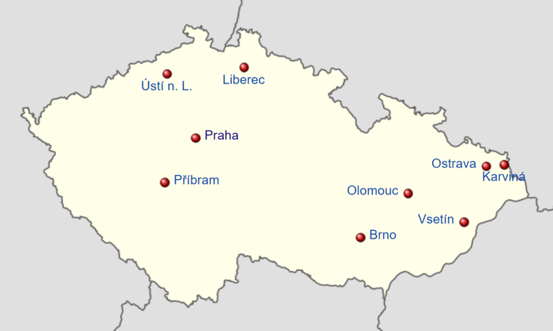 Města, v nichž do konce roku 2016 proběhl alespoň jeden kurz Senioři píší Wikipedii (zdroj: Wikimedia ČR)