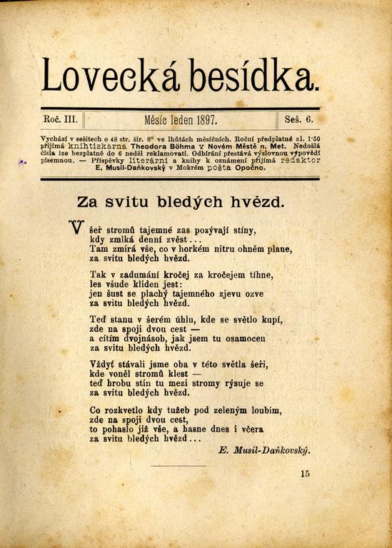 Ukázka z třetího ročníku časopisu Lovecká besídka z roku 1897