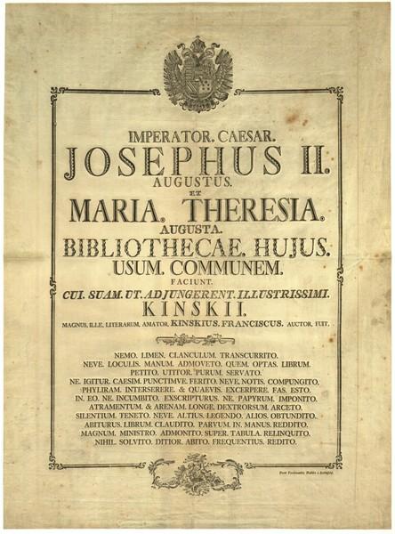 Oznámení Josefa II. a Marie Terezie o ustavení veřejné knihovny (zdroj: Archiv NK ČR)