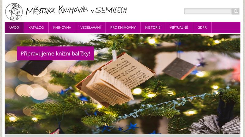 Hlavní stránka webu Městské knihovny Semily (zdroj: https://www.knihovnasemily.cz/, získáno 30. 12. 2020)