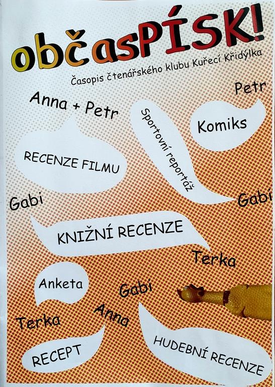 Maskot Kuře oživuje časopis, který vydávají děti ze čtenářského klubu (zdroj: Obecní knihovna Chocerady)
