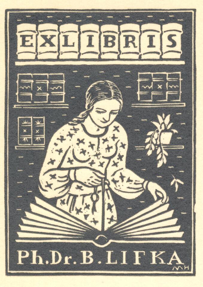 Exlibris vytvořené Marií Hlobilovou-Mrkvičkovou (zdroj: Jihočeská vědecká knihovna v Českých Budějovicích)